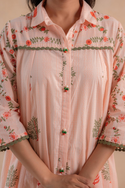 Blush Peach Garden Printed A-Line Tunic Kurta