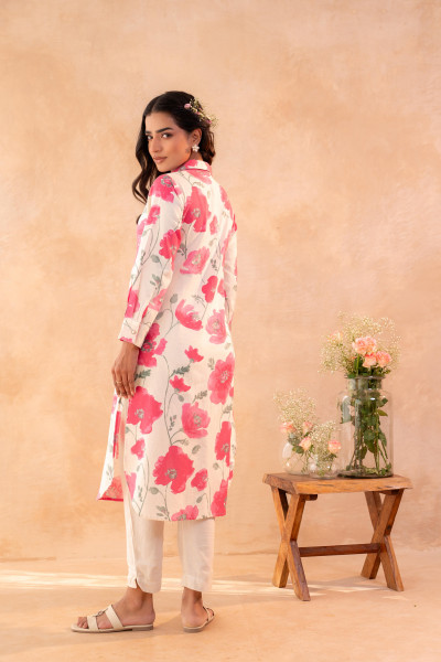 Ivory Rose Bloom Printed Shirt Tunic