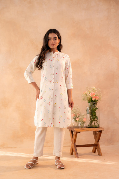 Ivory Meadow Bloom Printed Shirt Kurta