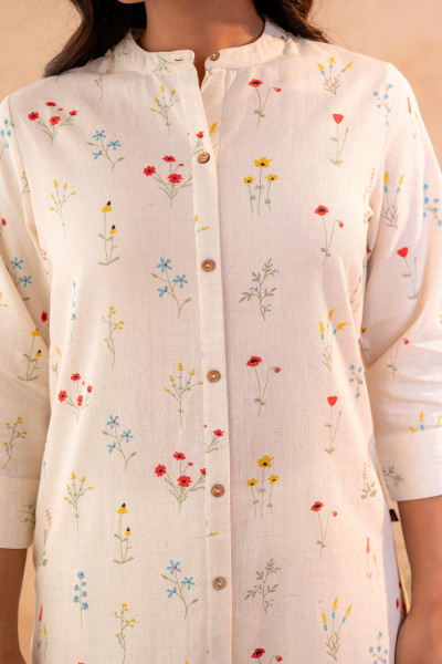 Ivory Meadow Bloom Printed Shirt Kurta