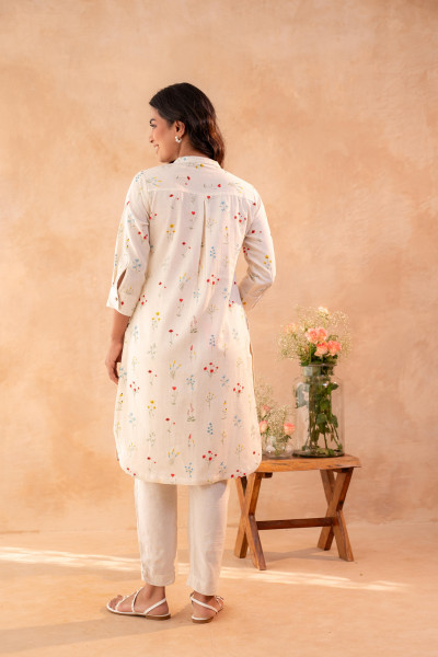 Ivory Meadow Bloom Printed Shirt Kurta