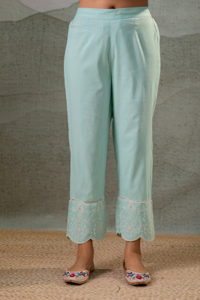 Mint Noor Scallop Schiffli Kurta Set