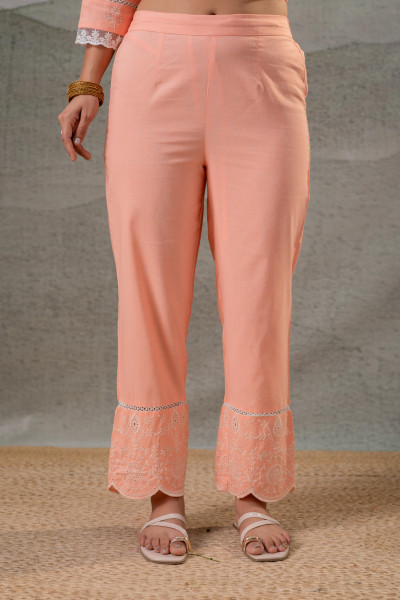 Peach Noor Scallop Schiffli Kurta Set