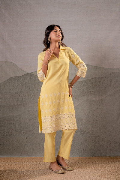 Sunbeam Schiffli Panel Kurta Set