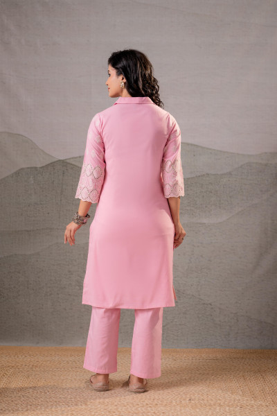 Blush Schiffli Panel Kurta Set