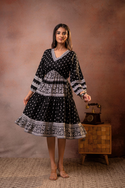 Noir Folk Printed Flare Dress