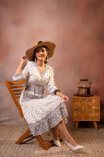 Noir Folk Printed Flare Dress