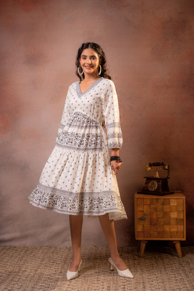 Noir Folk Printed Flare Dress