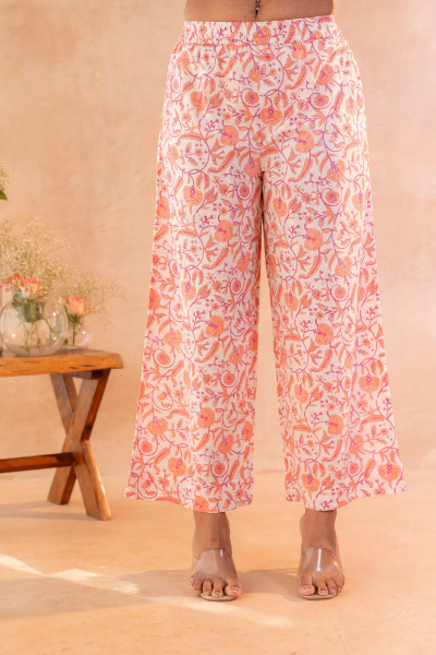 Ivory Aqua Floral Printed A-Line Kurta Set with Coordinated Dupatta