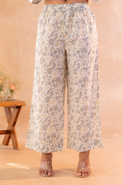 Ivory Aqua Floral Printed A-Line Kurta Set with Coordinated Dupatta