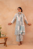 Ivory Aqua Floral Printed A-Line Kurta Set with Coordinated Dupatta