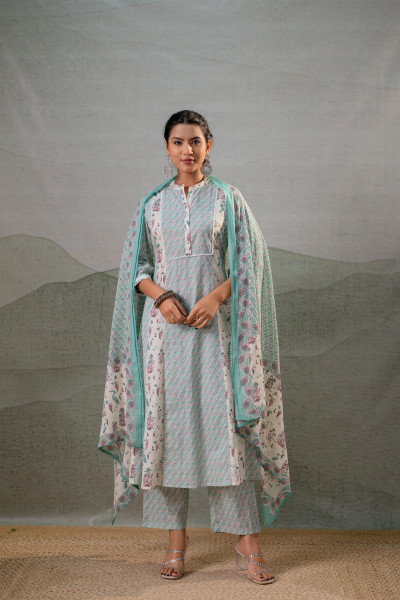 Mint Garden Harmony Kurta Pant And Dupatta Set
