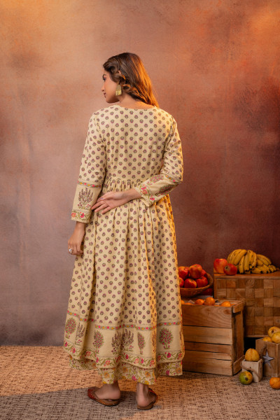 Buttercream Yellow Floral Printed Anarkali Dress
