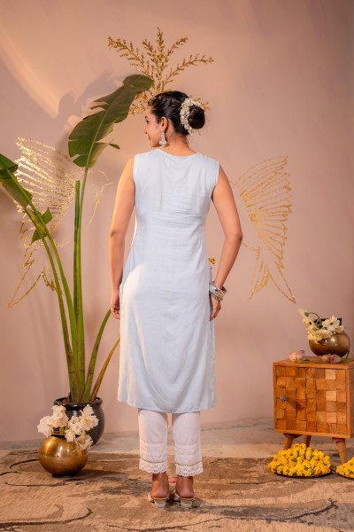Light Blue Viscose Kurta Pant Set