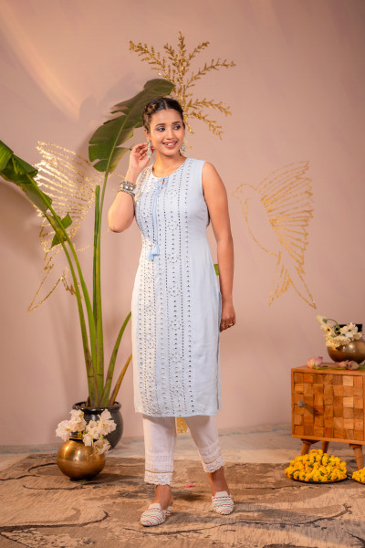 Light Blue Viscose Kurta Pant Set