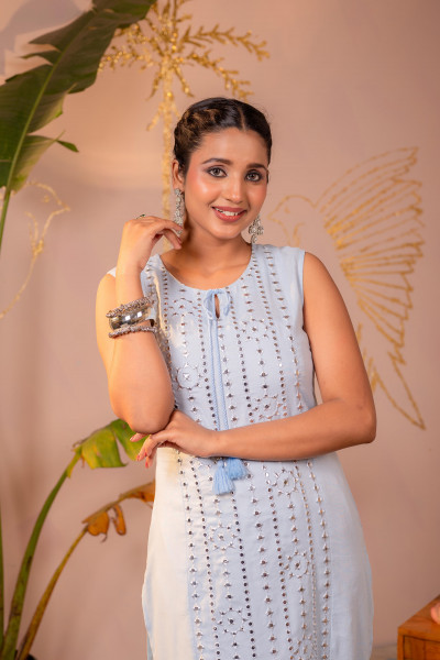 Light Blue Viscose Kurta Pant Set