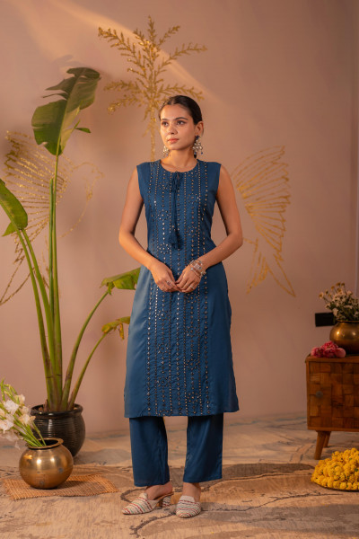 Navy Viscose Kurta Pant Set