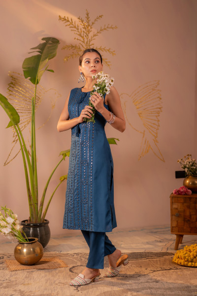 Navy Viscose Kurta Pant Set