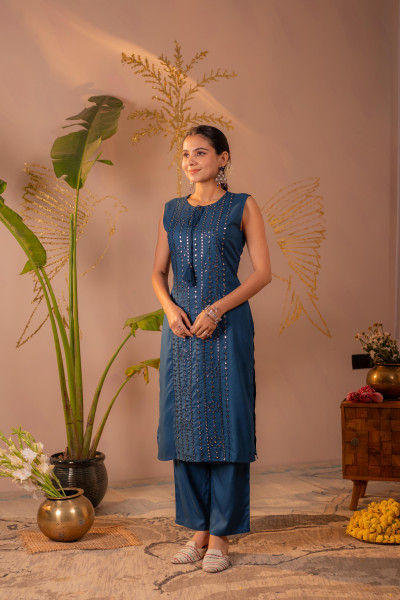 Navy Viscose Kurta Pant Set