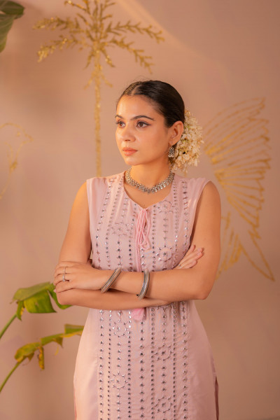 Pink Viscose Kurta Pant Set