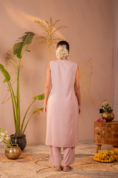 Pink Viscose Kurta Pant Set