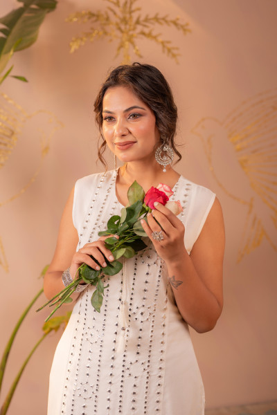 White Viscose Kurta Pant Set