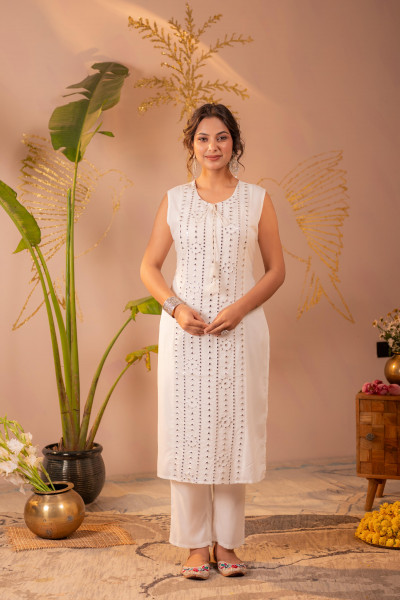 White Viscose Kurta Pant Set