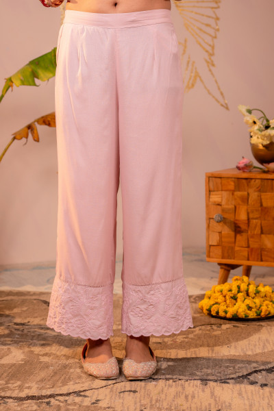 Peach Embroidered Viscose Kurta Pant Set