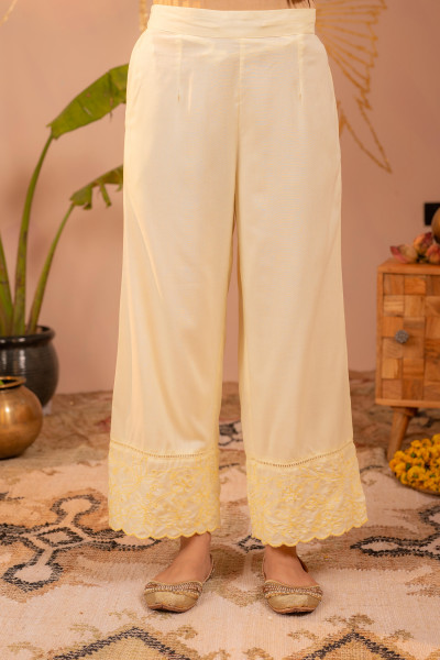 White Embroidered Viscose Kurta Pant Set