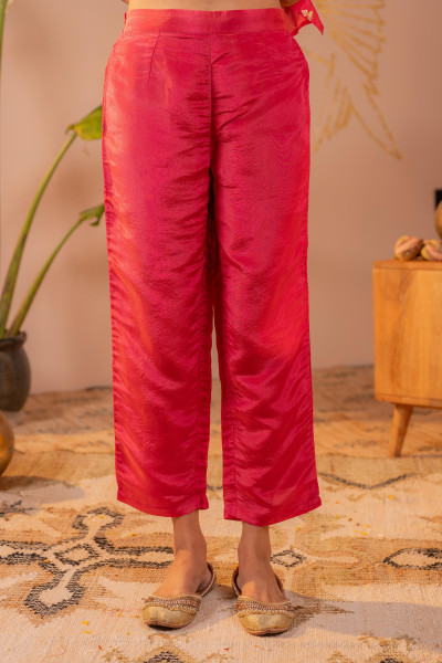 Rani Pink Kurta Set with Navy Blue Gold Buti Dupatta