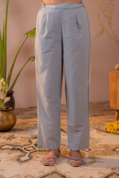 Powder Grey Paisley Grace Kurta Pant And Dupatta Set