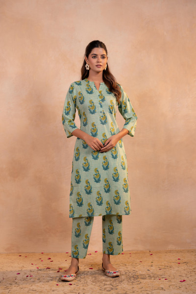 Sage Gul Floral Heritage Kurta Set