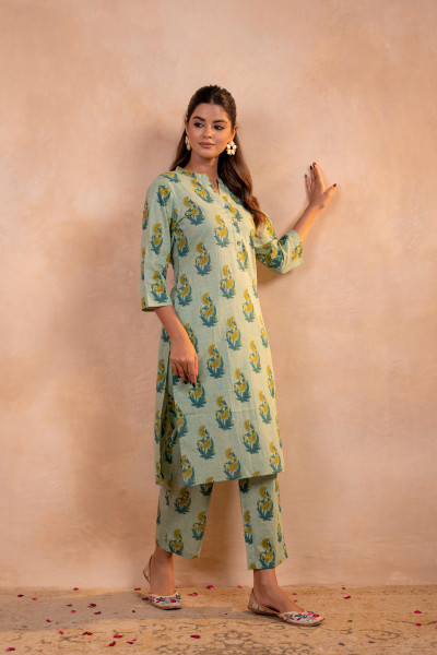Sage Gul Floral Heritage Kurta Set