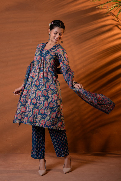 Ajrakh Printed  Kurta Set with Coordinated Dupatta