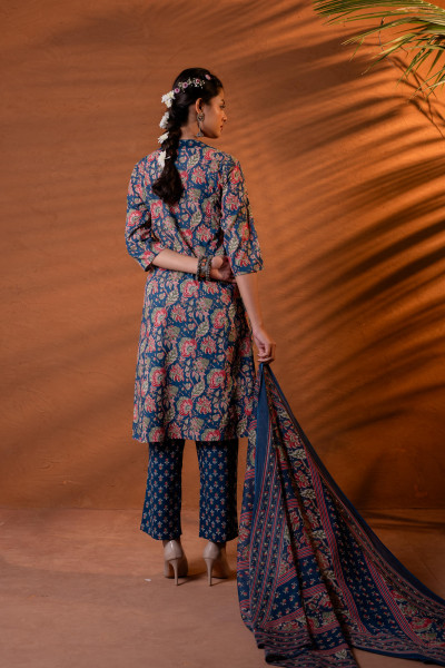 Ajrakh Printed  Kurta Set with Coordinated Dupatta