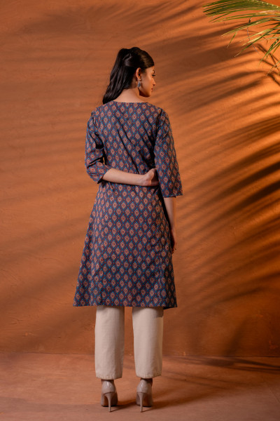 Indigo Rust Motif Straight Kurta