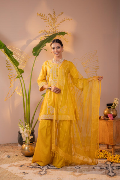 Sunshine Yellow Embroidered Kurta Set with  Dupatta