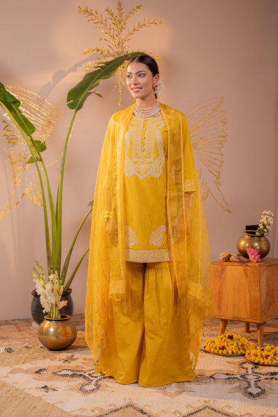 Sunshine Yellow Embroidered Kurta Set with  Dupatta
