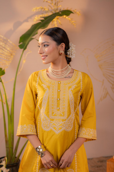 Sunshine Yellow Embroidered Kurta Set with  Dupatta