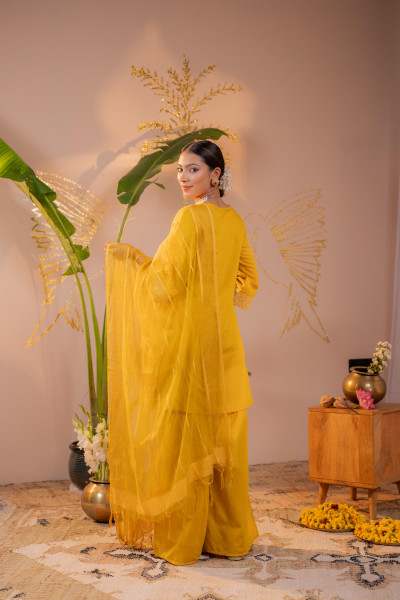 Sunshine Yellow Embroidered Kurta Set with  Dupatta