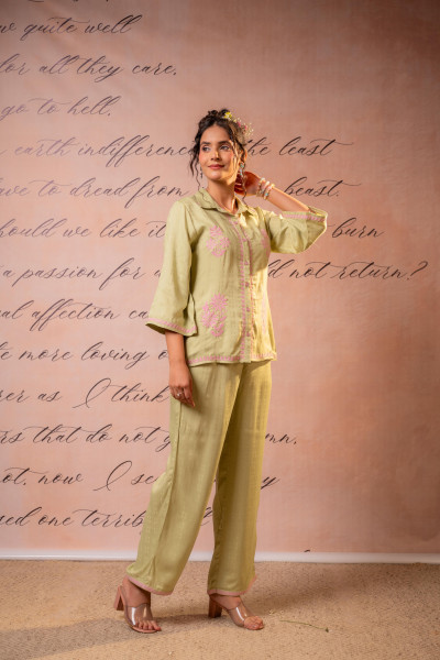 Noir Flora Mint & Pink Embroidered Co-Ord Set