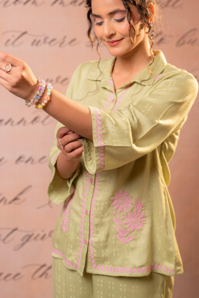 Noir Flora Mint & Pink Embroidered Co-Ord Set