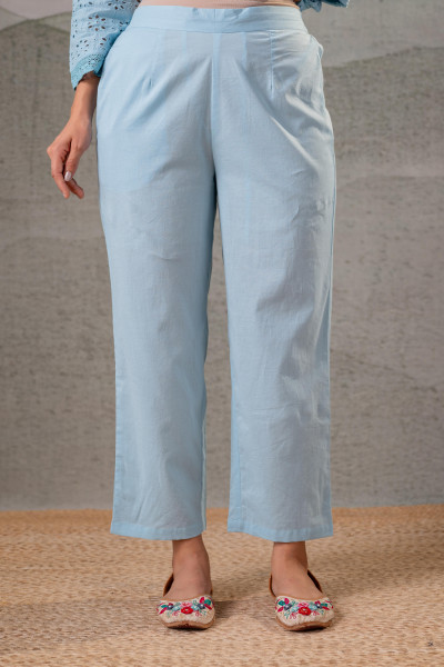 Sky Blue Schiffli Kurta And Pant Set