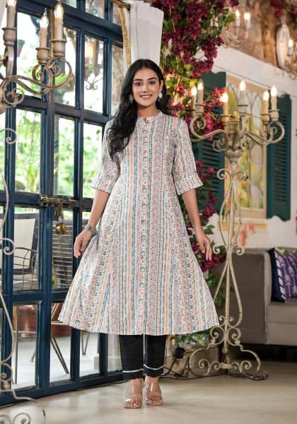 Multi Color Floral Printed Viscose Kurta With Buttons