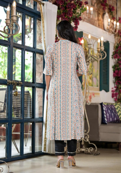 Multi Color Floral Printed Viscose Kurta With Buttons