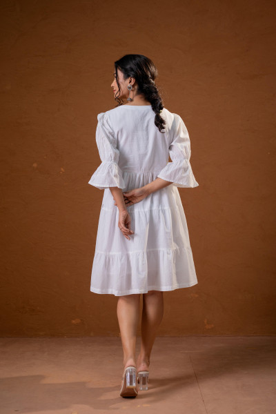 White Cotton Fit & Flare  Midi Dress