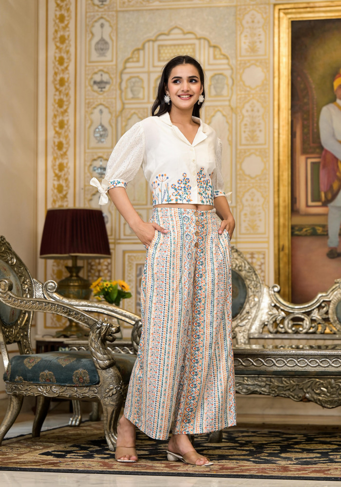 Multi Color Floral Printed Viscose Top & Pant Set