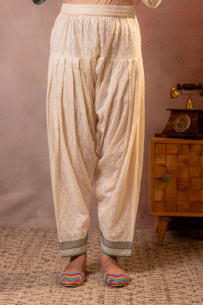 Off White & Teal Cotton Kurta Patiala Salwar Set