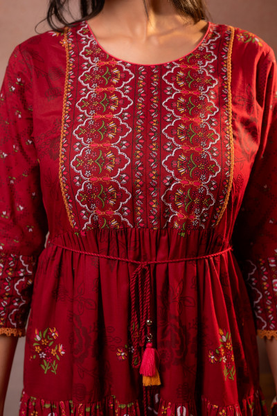 Rangriti Noor  Maroon Handcrafted Boho Dress