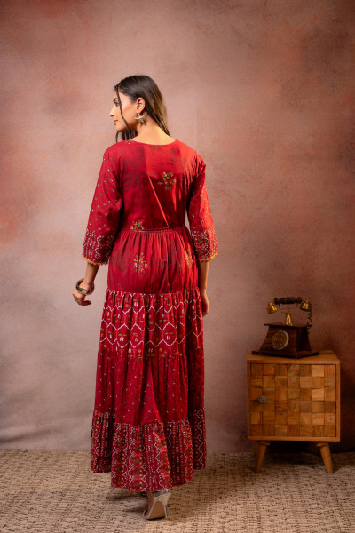 Rangriti Noor  Maroon Handcrafted Boho Dress